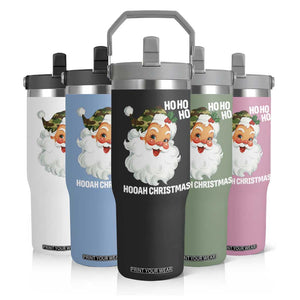 Camo Santa Christmas Flip Straw Tumbler Ho Ho Ho Hooah Christmas TS14 Print Your Wear