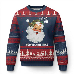 Camo Santa Xmas Ugly Christmas Sweater Ho Ho Ho Hooah Xmas TS14 Navy Red Print Your Wear