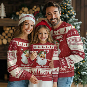 Camo Santa Xmas Ugly Christmas Sweater Ho Ho Ho Hooah Xmas TS14 Red Beige Print Your Wear