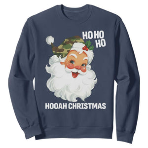 Camo Santa Christmas Sweatshirt Ho Ho Ho Hooah Christmas TS14 Navy Print Your Wear
