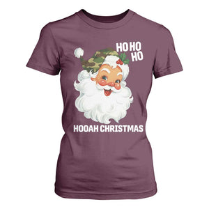 Camo Santa Christmas T Shirt For Women Ho Ho Ho Hooah Christmas TS14 Maroon Print Your Wear