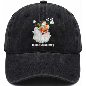 Camo Santa Christmas Washed Cotton Baseball Cap Ho Ho Ho Hooah Christmas TS14 Washed Cap Universal Fit Black Print Your Wear