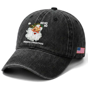 Camo Santa Christmas Washed Cotton Baseball Cap Ho Ho Ho Hooah Christmas TS14 Print Your Wear