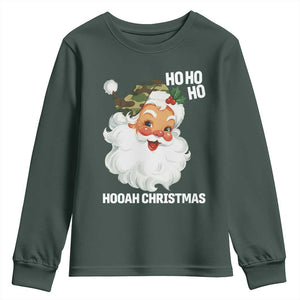 Camo Santa Christmas Youth Sweatshirt Ho Ho Ho Hooah Christmas TS14 Dark Forest Green Print Your Wear