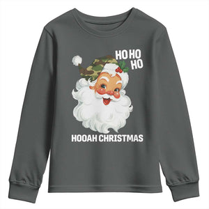 Camo Santa Christmas Youth Sweatshirt Ho Ho Ho Hooah Christmas TS14 Dark Heather Print Your Wear