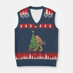 Bigfoot Gamer Xmas V-Neck Knit Sweater Vest Funny Sasquatch Gaming Xmas TS14 Navy Red Print Your Wear