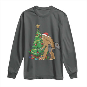 Bigfoot Gamer Christmas Long Sleeve Shirt Funny Sasquatch Gaming Xmas TS14 Dark Heather Print Your Wear