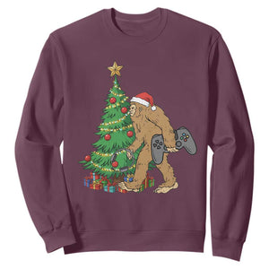 Bigfoot Gamer Christmas Sweatshirt Funny Sasquatch Gaming Xmas TS14 Maroon Print Your Wear