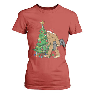 Bigfoot Gamer Christmas T Shirt For Women Funny Sasquatch Gaming Xmas TS14 Red Print Your Wear