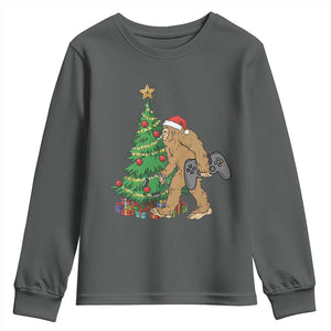 Bigfoot Gamer Christmas Youth Sweatshirt Funny Sasquatch Gaming Xmas TS14 Dark Heather Print Your Wear
