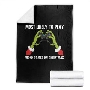 Funny Elf Hand Christmas Throw Blanket Most Likely To Play Video Games On Christmas TS14 Black Print Your Wear