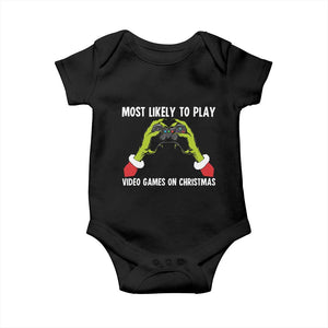 Funny Elf Hand Christmas Baby Onesie Most Likely To Play Video Games On Christmas TS14 Black Print Your Wear