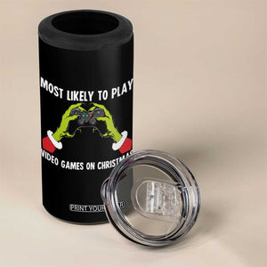 Funny Elf Hand Christmas 4 in 1 Can Cooler Tumbler Most Likely To Play Video Games On Christmas TS14 Print Your Wear
