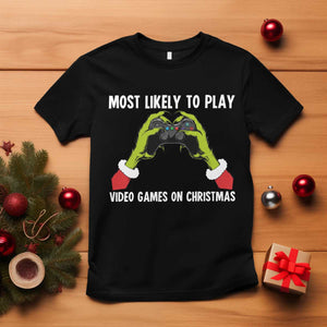 Funny Elf Hand Christmas T Shirt Most Likely To Play Video Games On Christmas TS14 Black Print Your Wear