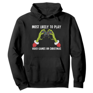 Funny Elf Hand Christmas Hoodie Most Likely To Play Video Games On Christmas TS14 Black Print Your Wear
