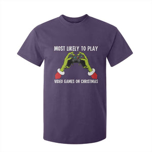 Funny Elf Hand Christmas T Shirt For Kid Most Likely To Play Video Games On Christmas TS14 Purple Print Your Wear