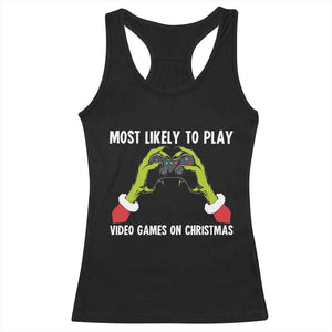 Funny Elf Hand Christmas Racerback Tank Top Most Likely To Play Video Games On Christmas TS14 Black Print Your Wear