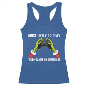 Funny Elf Hand Christmas Racerback Tank Top Most Likely To Play Video Games On Christmas TS14 Royal Blue Print Your Wear