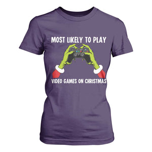 Funny Elf Hand Christmas T Shirt For Women Most Likely To Play Video Games On Christmas TS14 Purple Print Your Wear