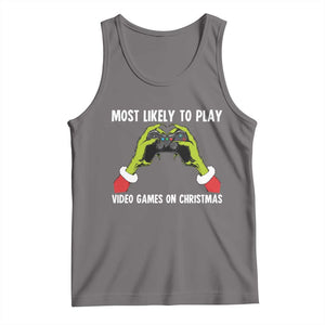Funny Elf Hand Christmas Tank Top Most Likely To Play Video Games On Christmas TS14 Deep Heather Print Your Wear