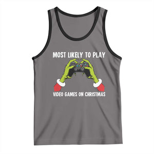 Funny Elf Hand Christmas Tank Top Most Likely To Play Video Games On Christmas TS14 Deep Heather Black Print Your Wear