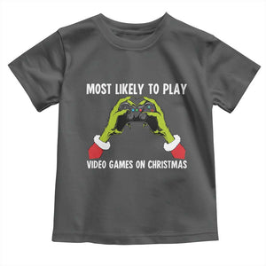 Funny Elf Hand Christmas Toddler T Shirt Most Likely To Play Video Games On Christmas TS14 Dark Heather Print Your Wear