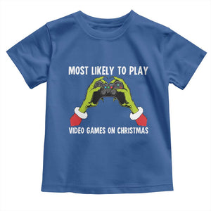 Funny Elf Hand Christmas Toddler T Shirt Most Likely To Play Video Games On Christmas TS14 Royal Blue Print Your Wear
