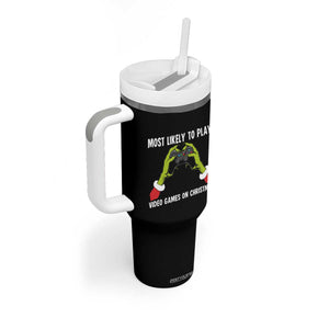 Funny Elf Hand Christmas Tumbler With Handle Most Likely To Play Video Games On Christmas TS14 Print Your Wear