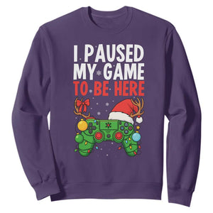 Funny Gaming Christmas Sweatshirt I Paused My Game To Be Here TS14 Purple Print Your Wear