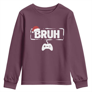 Funny Gaming Christmas Youth Sweatshirt Gamer Bruh Video Game TS14 Maroon Print Your Wear