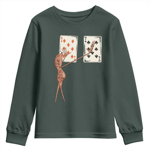 67 Marcus The Worm Poker Game Youth Sweatshirt Funny Six Seven Meme Playing Cards TS14 Dark Forest Green Print Your Wear