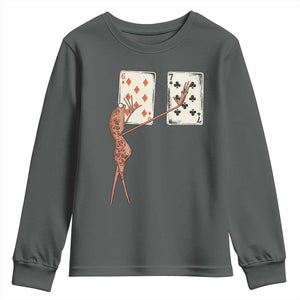 67 Marcus The Worm Poker Game Youth Sweatshirt Funny Six Seven Meme Playing Cards TS14 Dark Heather Print Your Wear