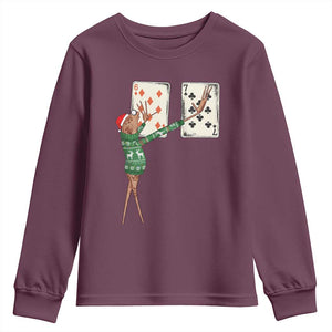 67 Marcus The Worm Poker Game Christmas Youth Sweatshirt Funny Six Seven Meme Playing Cards Holiday Vibe TS14 Maroon Print Your Wear