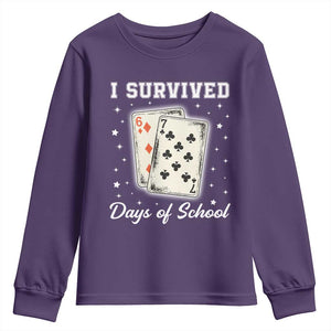 I Survived 67 Days Of School Youth Sweatshirt Playing Cards Meme TS14 Purple Print Your Wear