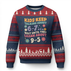 Kids Keep Talking About 6-7 Meme Ugly Christmas Sweater Funny Teacher 9-5 Humor TS14 Navy Red Print Your Wear