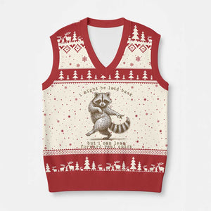Funny Raccoon Sarcastic V-Neck Knit Sweater Vest I Might Be Laid Back But I Can Lean Forward Real Quick TS14 Beige Red Print Your Wear