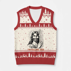 Funny Jesus Christian Meme V-Neck Knit Sweater Vest I Am Telling Dad TS14 Beige Red Print Your Wear