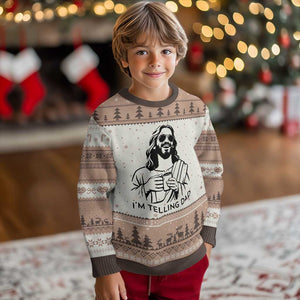 Funny Jesus Meme Ugly Christmas Sweater I Am Telling Dad TS14 Mocha Mousse Print Your Wear