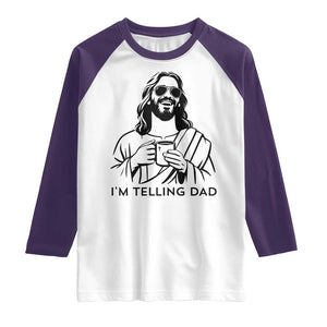 Funny Jesus Meme Raglan Shirt I Am Telling Dad TS14 White Purple Print Your Wear