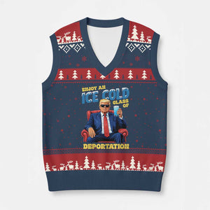 ICE Enjoy an Ice Cold Glass of Deportation V-Neck Knit Sweater Vest Funny Political ICE Anti Trump TS14 Navy Red Print Your Wear