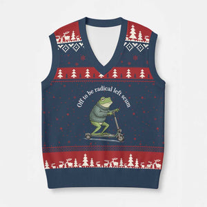 Off To Be Radical Left Scum V-Neck Knit Sweater Vest Funny Frog Anti ICE Political Protest TS14 Navy Red Print Your Wear