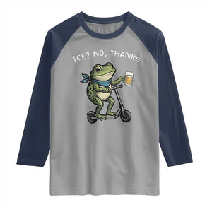 Funny Frog Anti ICE Political Protest Raglan Shirt Ice? No Thanks TS14 Sport Gray Navy Print Your Wear
