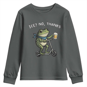 Funny Frog Anti ICE Political Protest Youth Sweatshirt Ice? No Thanks TS14 Dark Heather Print Your Wear
