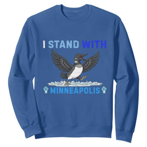 I Stand With Minneapolis Sweatshirt Loon Minnesota Resist Anti ICE Immigration Protest TS14 Royal Blue Print Your Wear