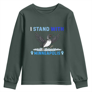 I Stand With Minneapolis Youth Sweatshirt Loon Minnesota Resist Anti ICE Immigration Protest TS14 Dark Forest Green Print Your Wear