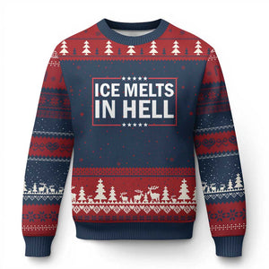 Ice Melts In Hell Ugly Christmas Sweater Immigrant Rights Activist Statement Protest Quote TS14 Navy Red Print Your Wear