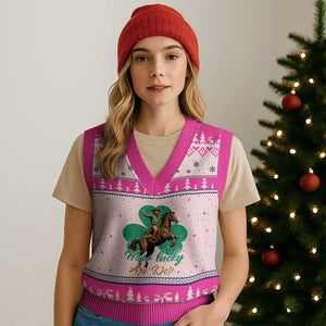How Lucky Are We V-Neck Knit Sweater Vest Cowboy Western Irish St Patrick's Day TS14 Hot Pink Print Your Wear