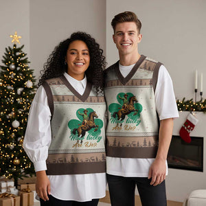 How Lucky Are We V-Neck Knit Sweater Vest Cowboy Western Irish St Patrick's Day TS14 Mocha Mousse Print Your Wear