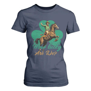 How Lucky Are We T Shirt For Women Cowboy Western Irish St Patrick's Day TS14 Navy Print Your Wear