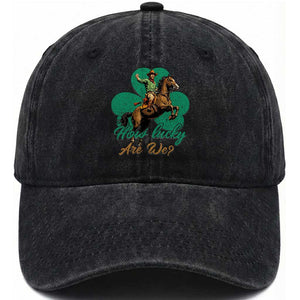 How Lucky Are We Washed Cotton Baseball Cap Cowboy Western Irish St Patrick's Day TS14 Washed Cap Universal Fit Black Print Your Wear